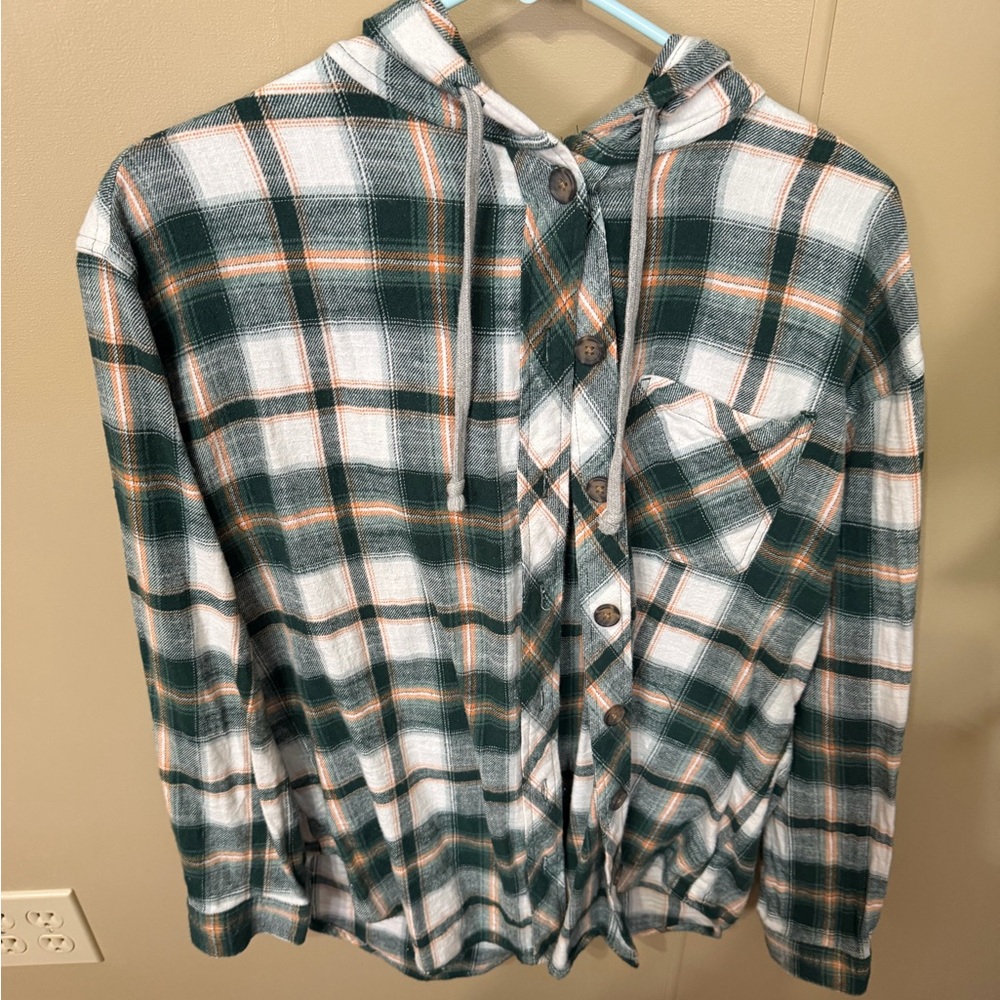 Maurices Green and White Plaid Hoodie